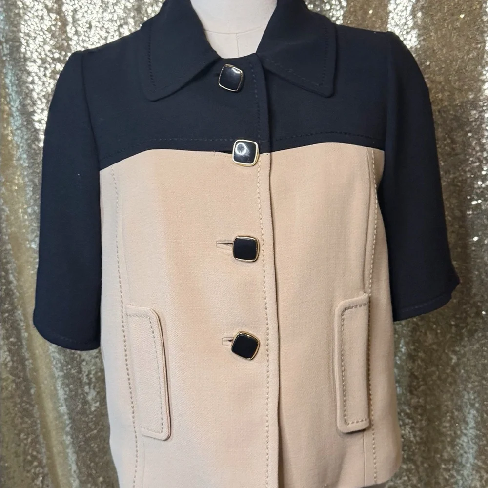 Kate Spade Black Tan Colorblock Jacket Size 6 Chic Designer Structured Button Up